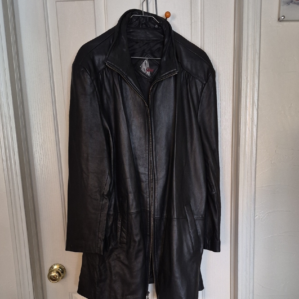 Tiboa Leather Long Black Jacket